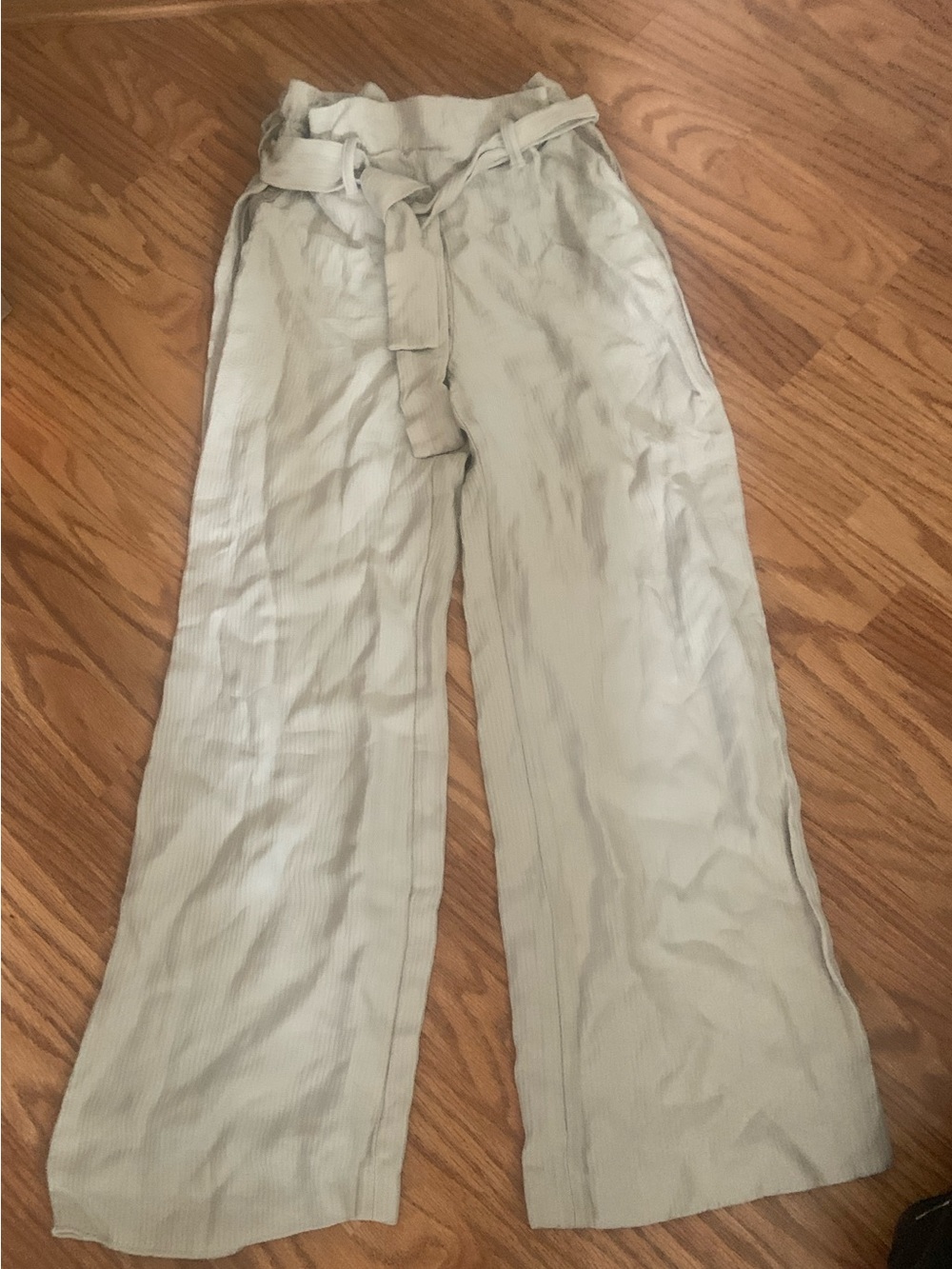 Maje Soft Wide-Leg High-Waist Pants with Self Tie - Light Beige Taupe